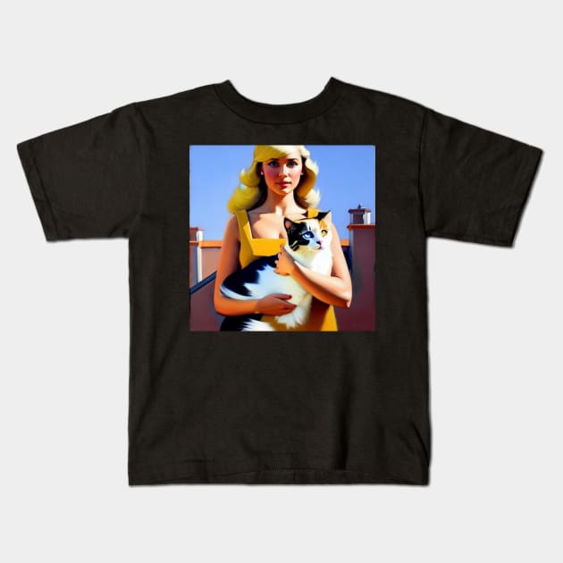 A Blonde Woman and Her Cat Kids T-Shirt by VespersEmporium